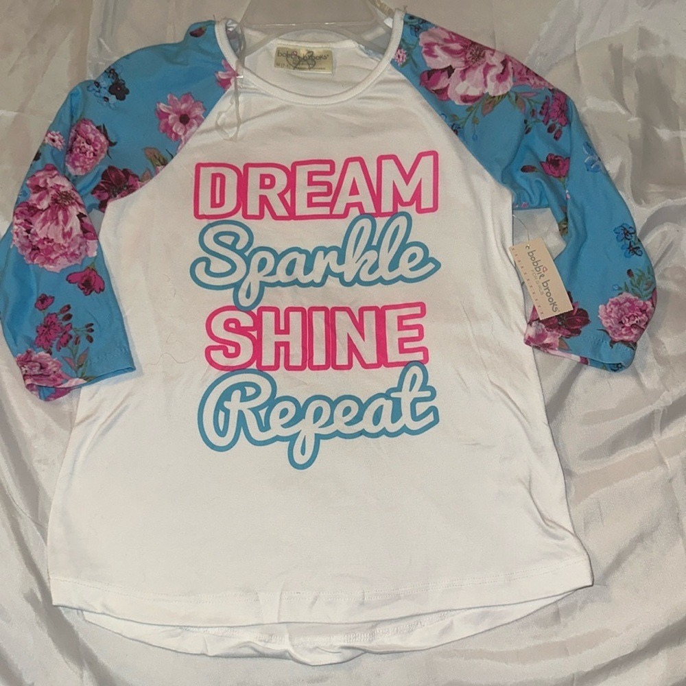 Bobbie Brooks Girls Dream Sparkle Shine Repeat Floral Raglan Shirt White M 7-8